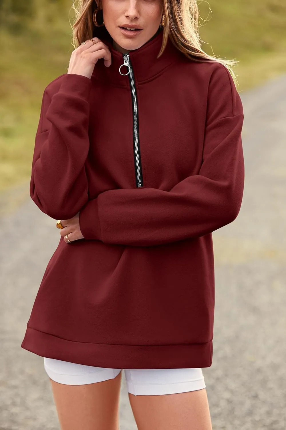 PRETTYGARDEN Women's Causal 1/4 Zip Pullover Long Sleeve Collar Sweatshirts Solid Activewear Running Jacket