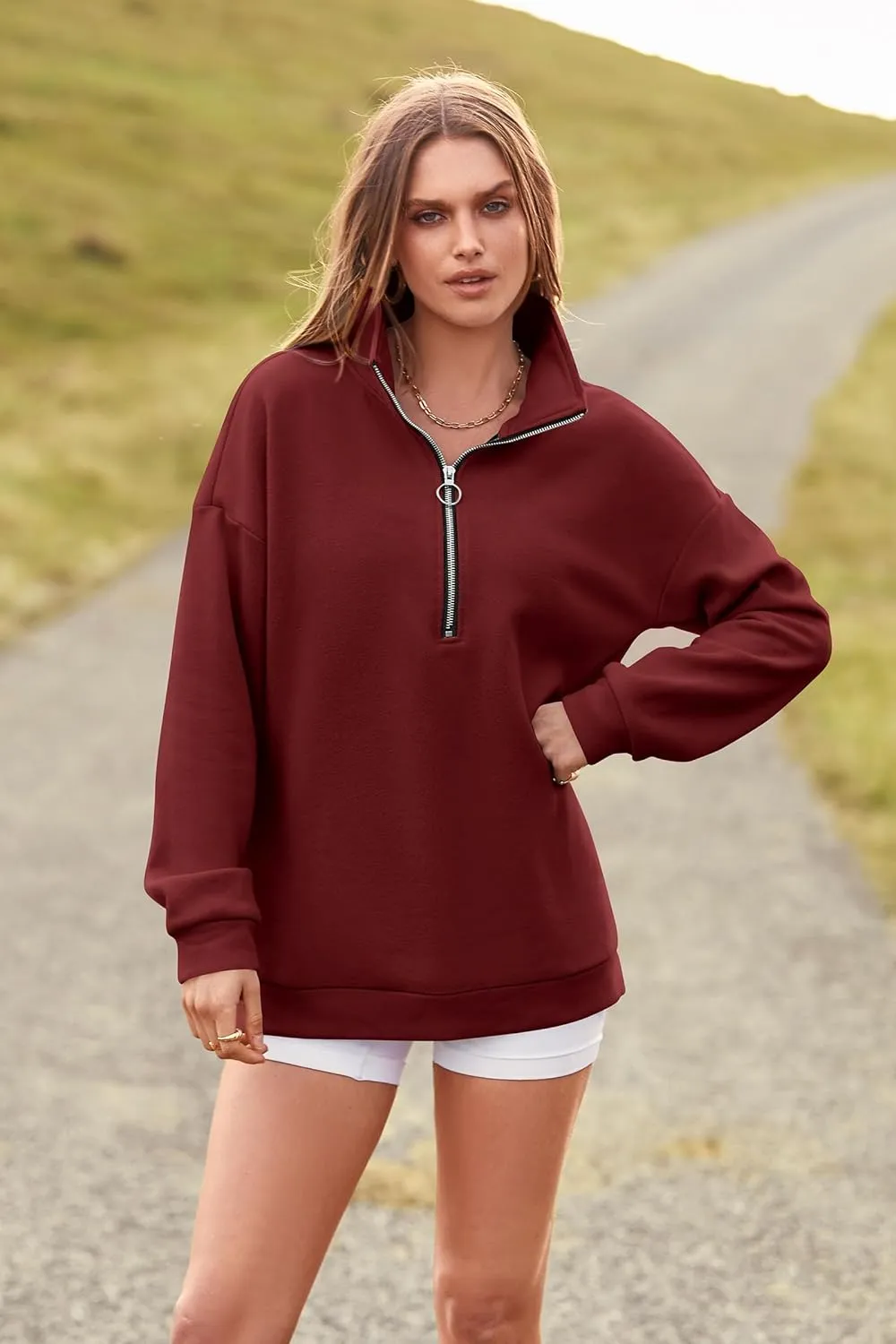 PRETTYGARDEN Women's Causal 1/4 Zip Pullover Long Sleeve Collar Sweatshirts Solid Activewear Running Jacket