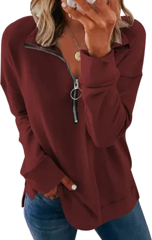 PRETTYGARDEN Women's Causal 1/4 Zip Pullover Long Sleeve Collar Sweatshirts Solid Activewear Running Jacket