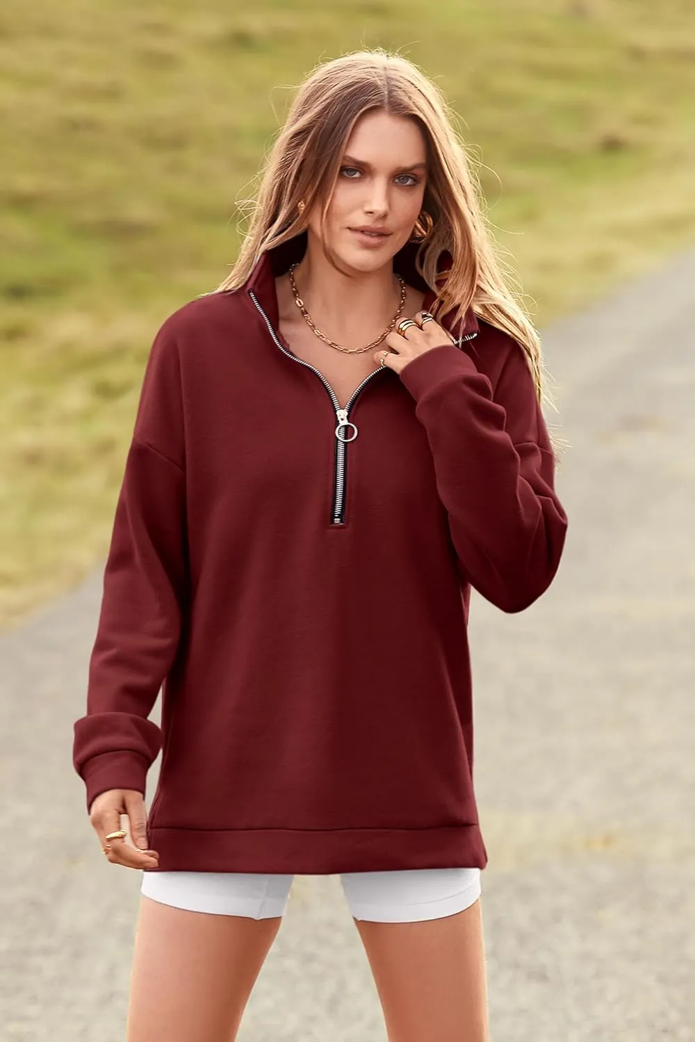 PRETTYGARDEN Women's Causal 1/4 Zip Pullover Long Sleeve Collar Sweatshirts Solid Activewear Running Jacket