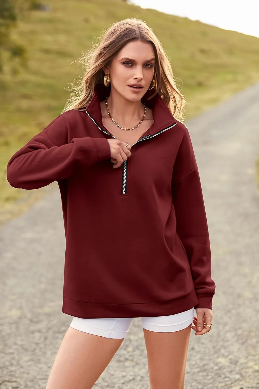 PRETTYGARDEN Women's Causal 1/4 Zip Pullover Long Sleeve Collar Sweatshirts Solid Activewear Running Jacket