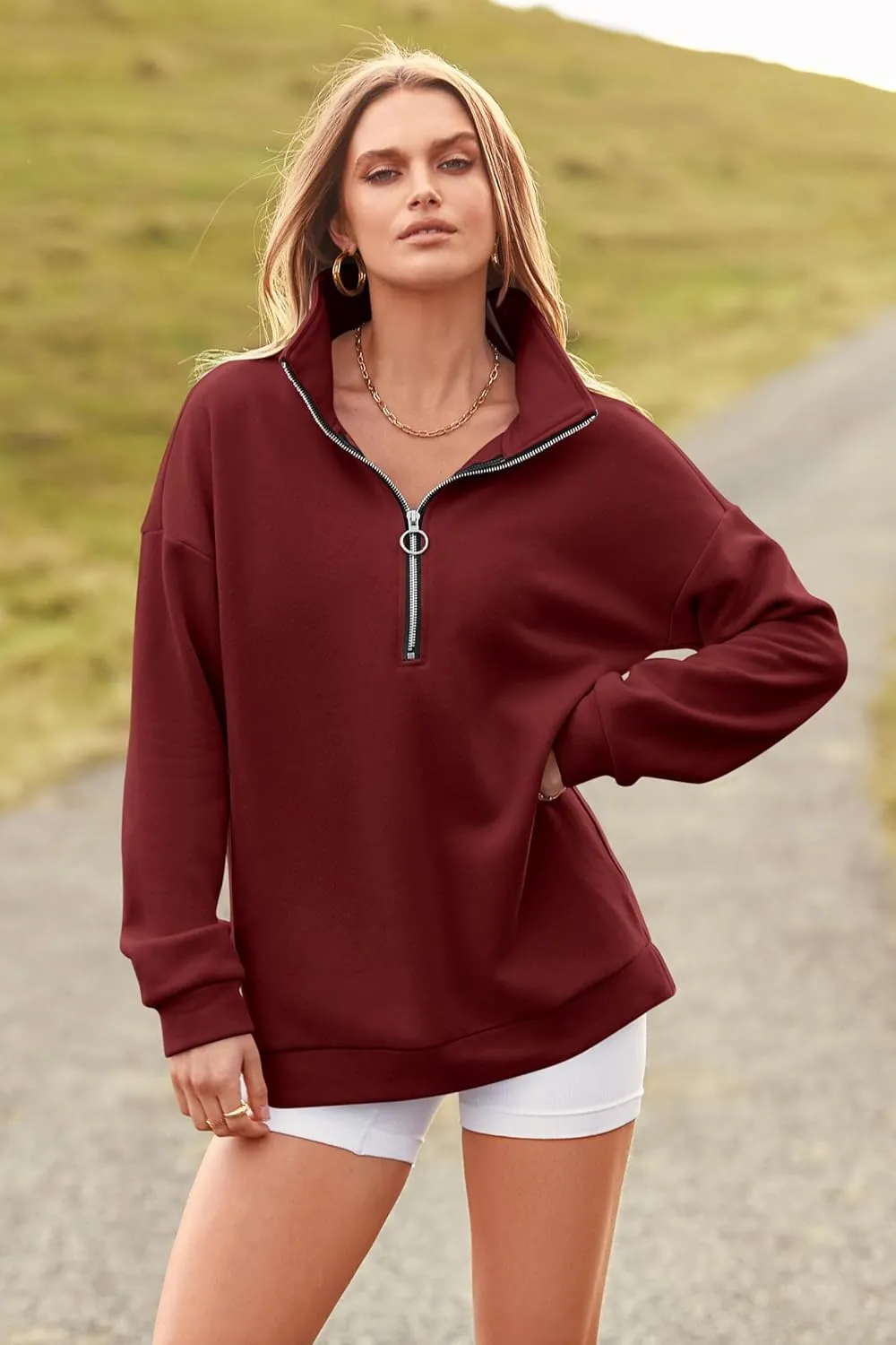 PRETTYGARDEN Women's Causal 1/4 Zip Pullover Long Sleeve Collar Sweatshirts Solid Activewear Running Jacket