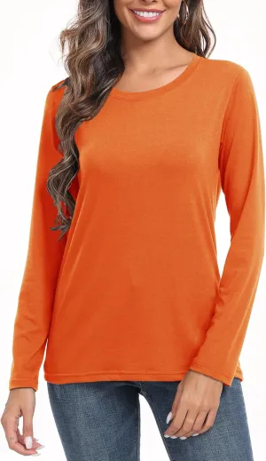 PRIMODA Women's Crew Neck Long Sleeve Shirts Basic Loose Fit Layering Tops