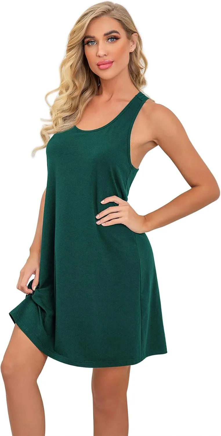 PrinStory Women Sleeveless Nightgowns Racerback Sleepdress Cotton Sleepwear for Women