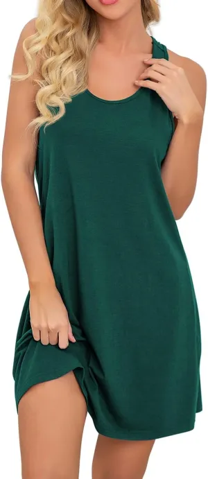 PrinStory Women Sleeveless Nightgowns Racerback Sleepdress Cotton Sleepwear for Women