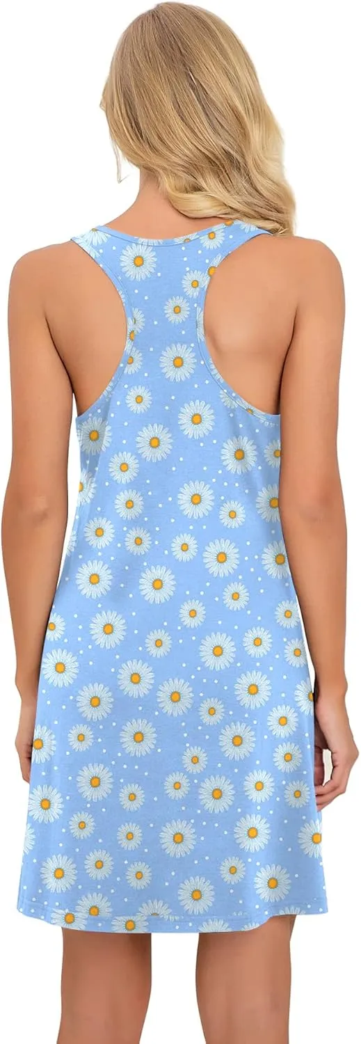 PrinStory Women Sleeveless Nightgowns Racerback Sleepdress Cotton Sleepwear for Women