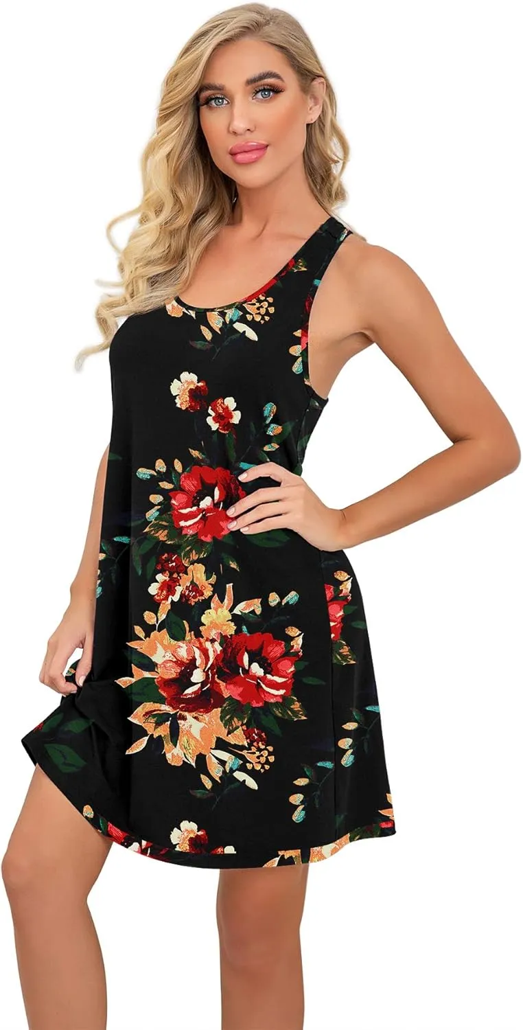 PrinStory Women Sleeveless Nightgowns Racerback Sleepdress Cotton Sleepwear for Women