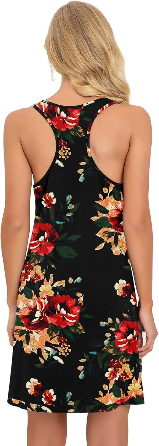 PrinStory Women Sleeveless Nightgowns Racerback Sleepdress Cotton Sleepwear for Women