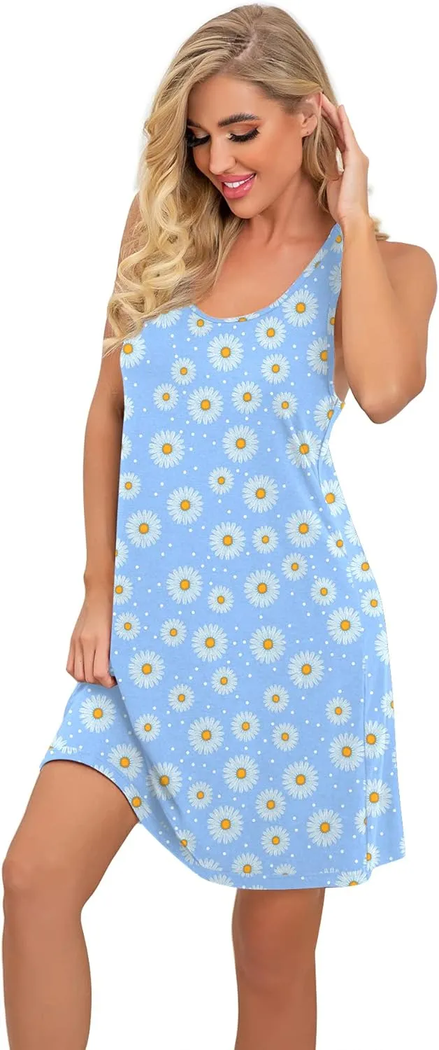 PrinStory Women Sleeveless Nightgowns Racerback Sleepdress Cotton Sleepwear for Women