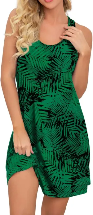 PrinStory Women Sleeveless Nightgowns Racerback Sleepdress Cotton Sleepwear for Women