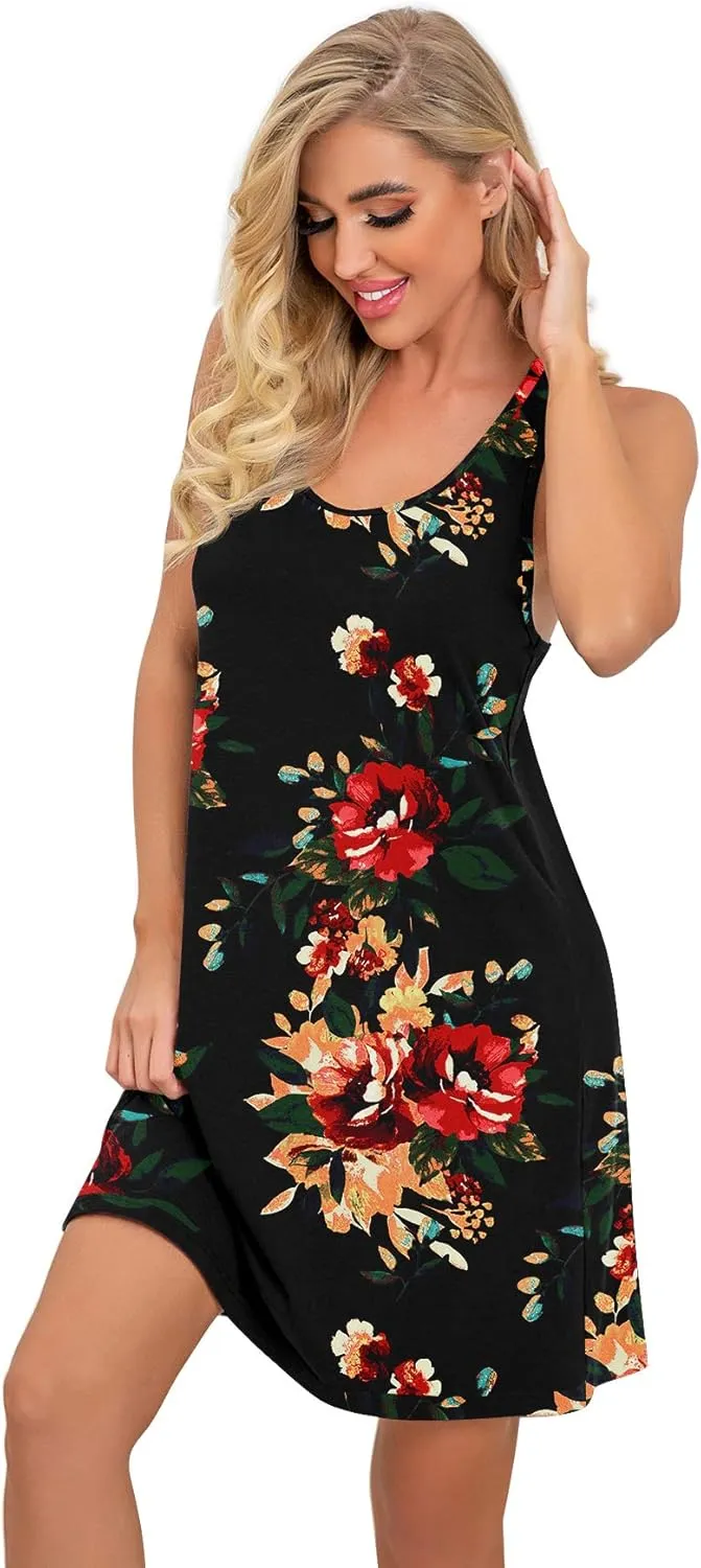 PrinStory Women Sleeveless Nightgowns Racerback Sleepdress Cotton Sleepwear for Women