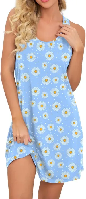 PrinStory Women Sleeveless Nightgowns Racerback Sleepdress Cotton Sleepwear for Women