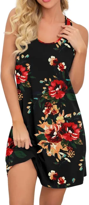 PrinStory Women Sleeveless Nightgowns Racerback Sleepdress Cotton Sleepwear for Women