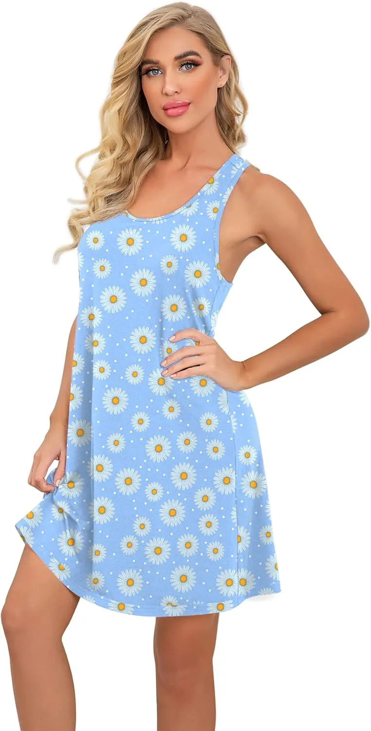 PrinStory Women Sleeveless Nightgowns Racerback Sleepdress Cotton Sleepwear for Women