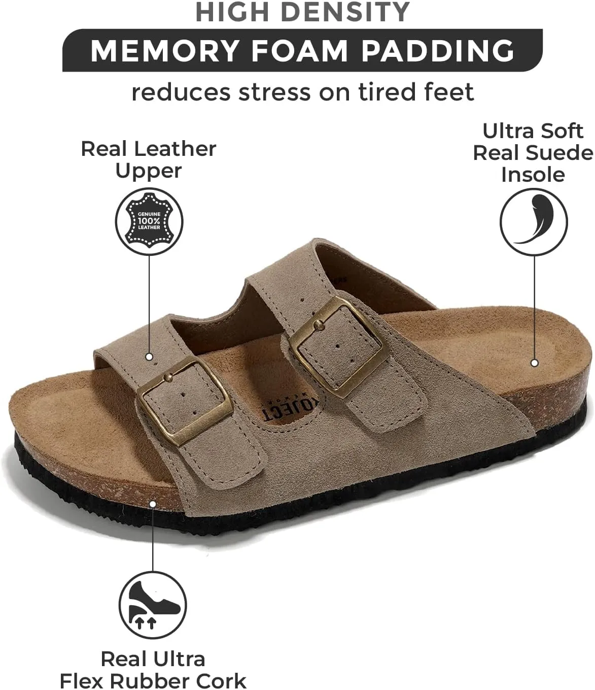 Project Cloud Genuine Leather Flat Sandals Beach Essentials Womens Sandals Memory Foam Vacation Essentials Slides for Women Footwear (Venita)