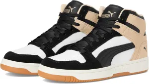 PUMA Women's Rebound Layup Mid Shoes Sneaker, White Black/Cashew, 9