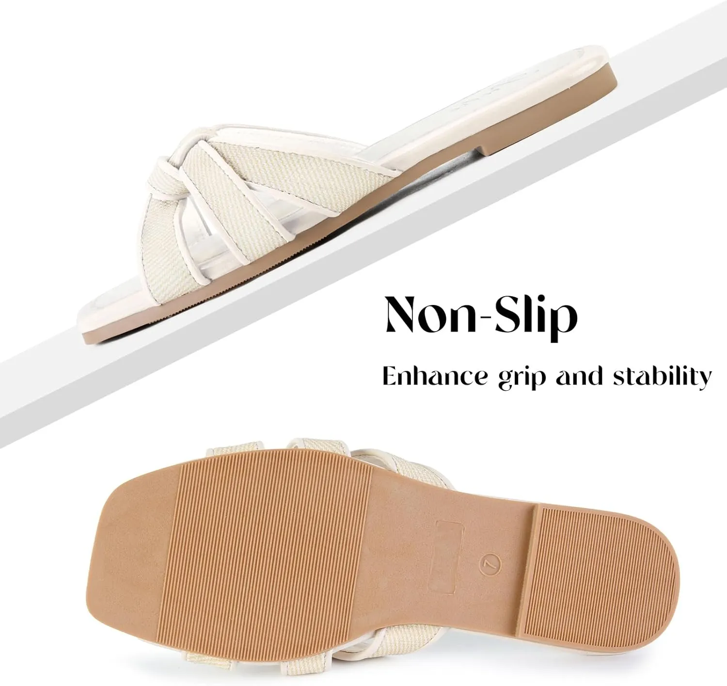 Putu Women's Flat Sandals Square Toe Slide Sandals Braided Sandals for Vacation