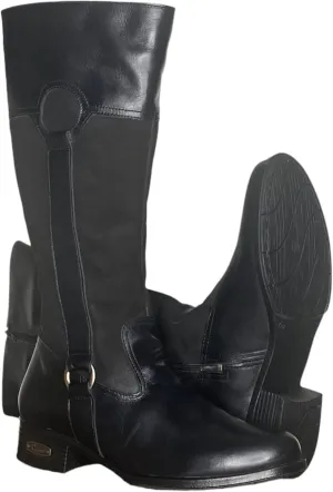 QUEEN USA TEXAS Women's Western Mid-Calf Riding Boots, Fashion Casual Leather Chunky Heel Zipper Booties