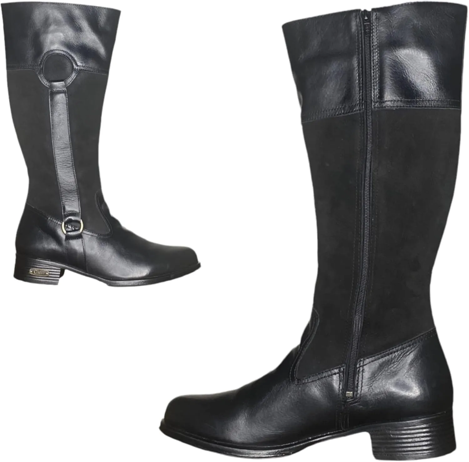 QUEEN USA TEXAS Women's Western Mid-Calf Riding Boots, Fashion Casual Leather Chunky Heel Zipper Booties