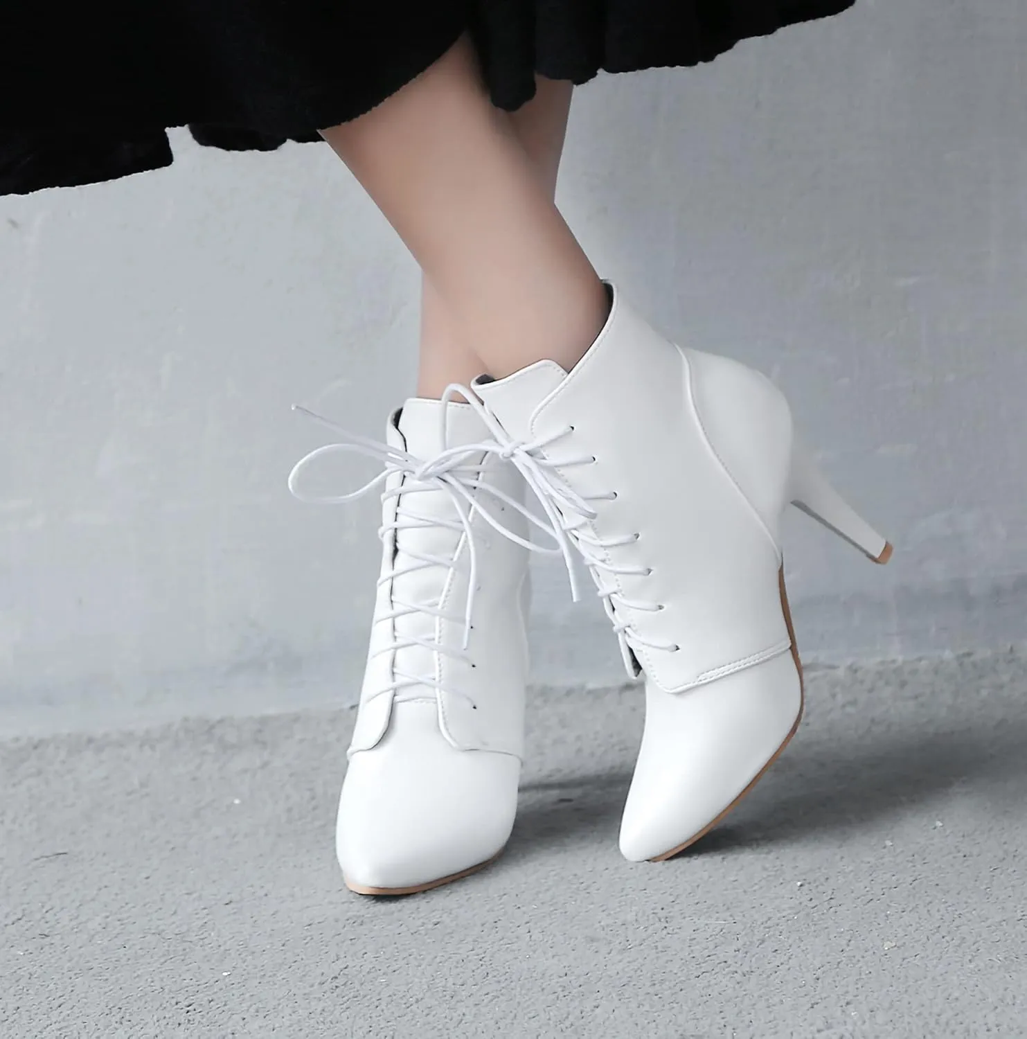 Quimeir Womens Stiletto Ankle Boots Pointed Toe Lace Up High Heel Booties