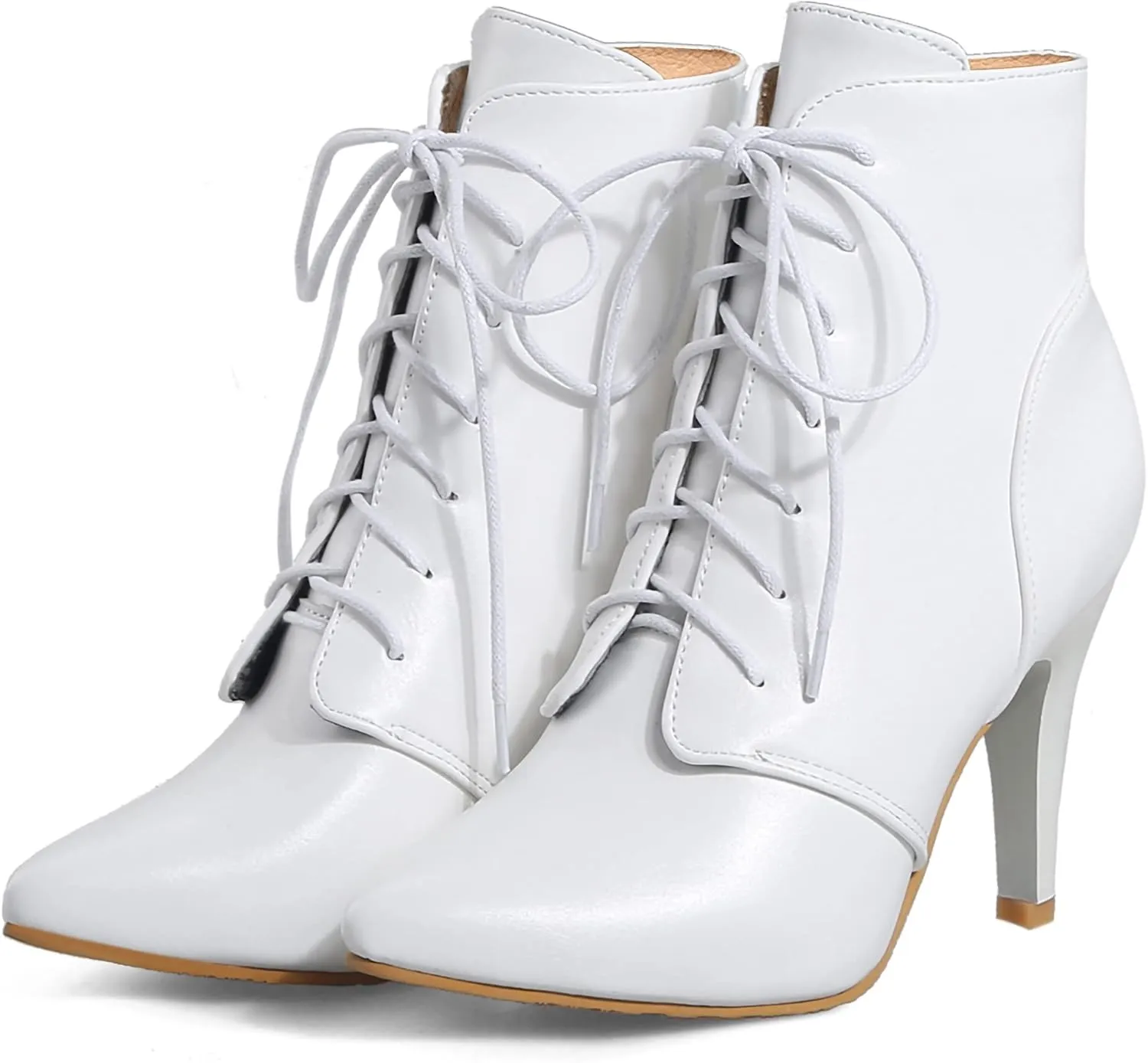 Quimeir Womens Stiletto Ankle Boots Pointed Toe Lace Up High Heel Booties