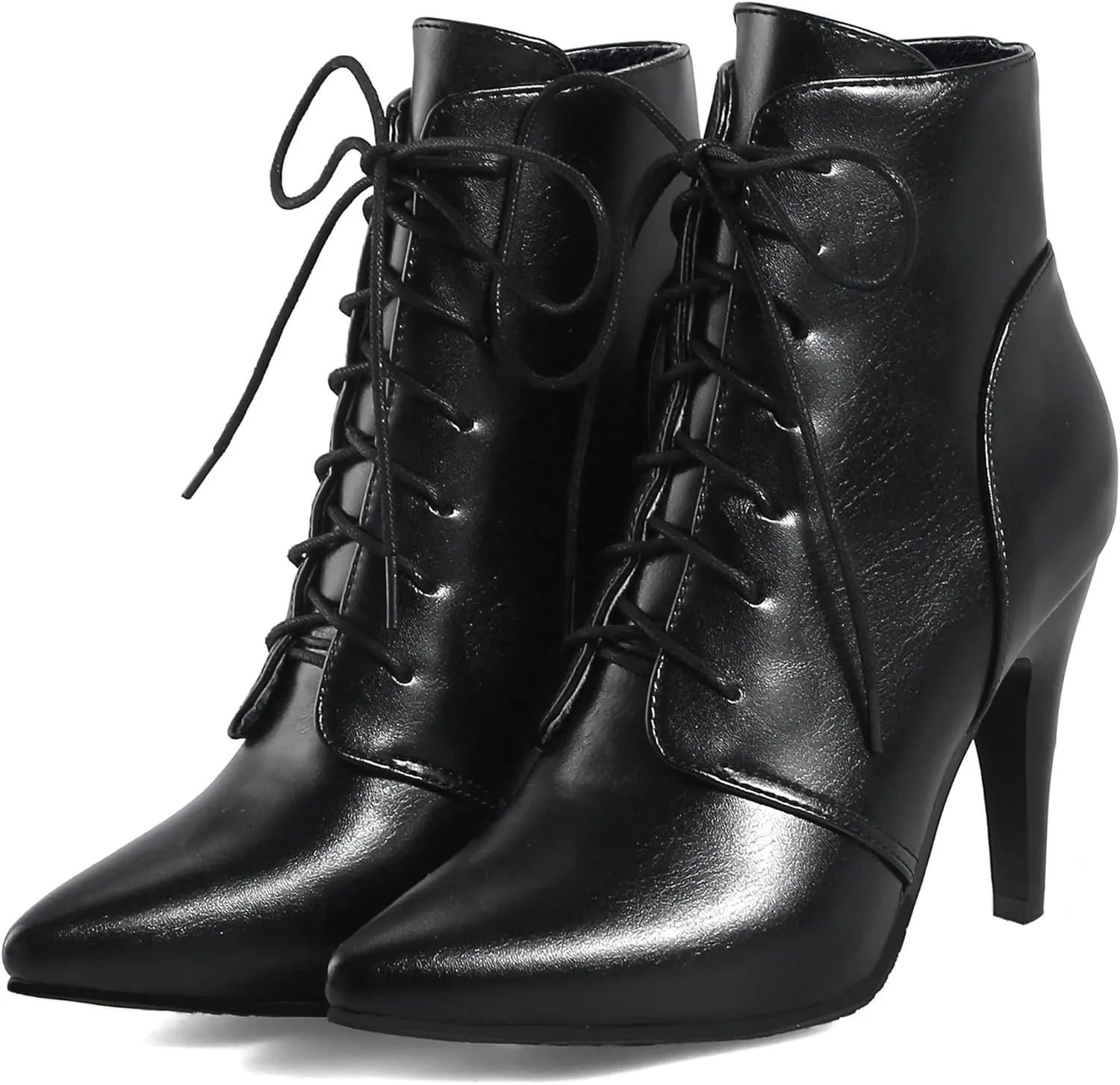Quimeir Womens Stiletto Ankle Boots Pointed Toe Lace Up High Heel Booties