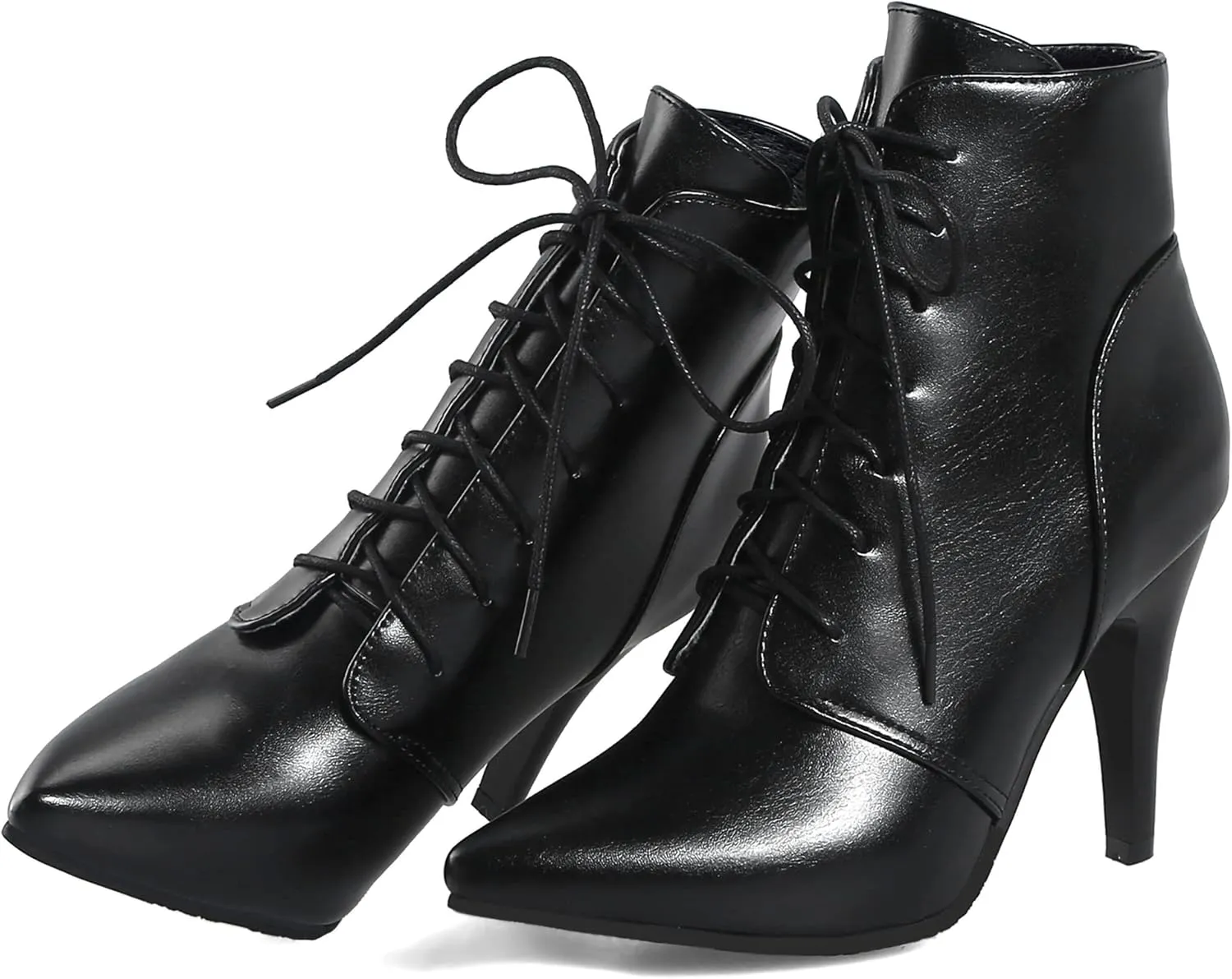 Quimeir Womens Stiletto Ankle Boots Pointed Toe Lace Up High Heel Booties