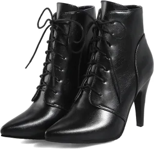 Quimeir Womens Stiletto Ankle Boots Pointed Toe Lace Up High Heel Booties