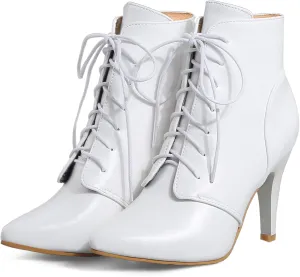 Quimeir Womens Stiletto Ankle Boots Pointed Toe Lace Up High Heel Booties