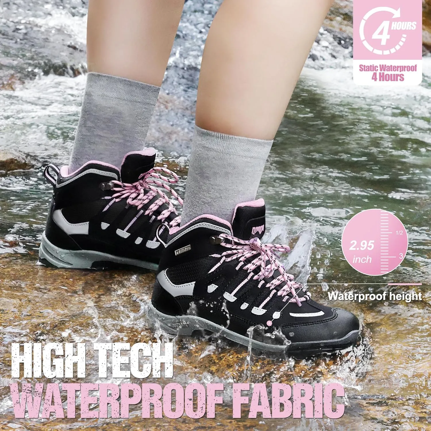 R CORD Hiking Boots Women Waterproof Ankle Support Womens Hiking Boots Backpacking Boots Breathable Non-slip Durable Hiking Boots for Outdoors