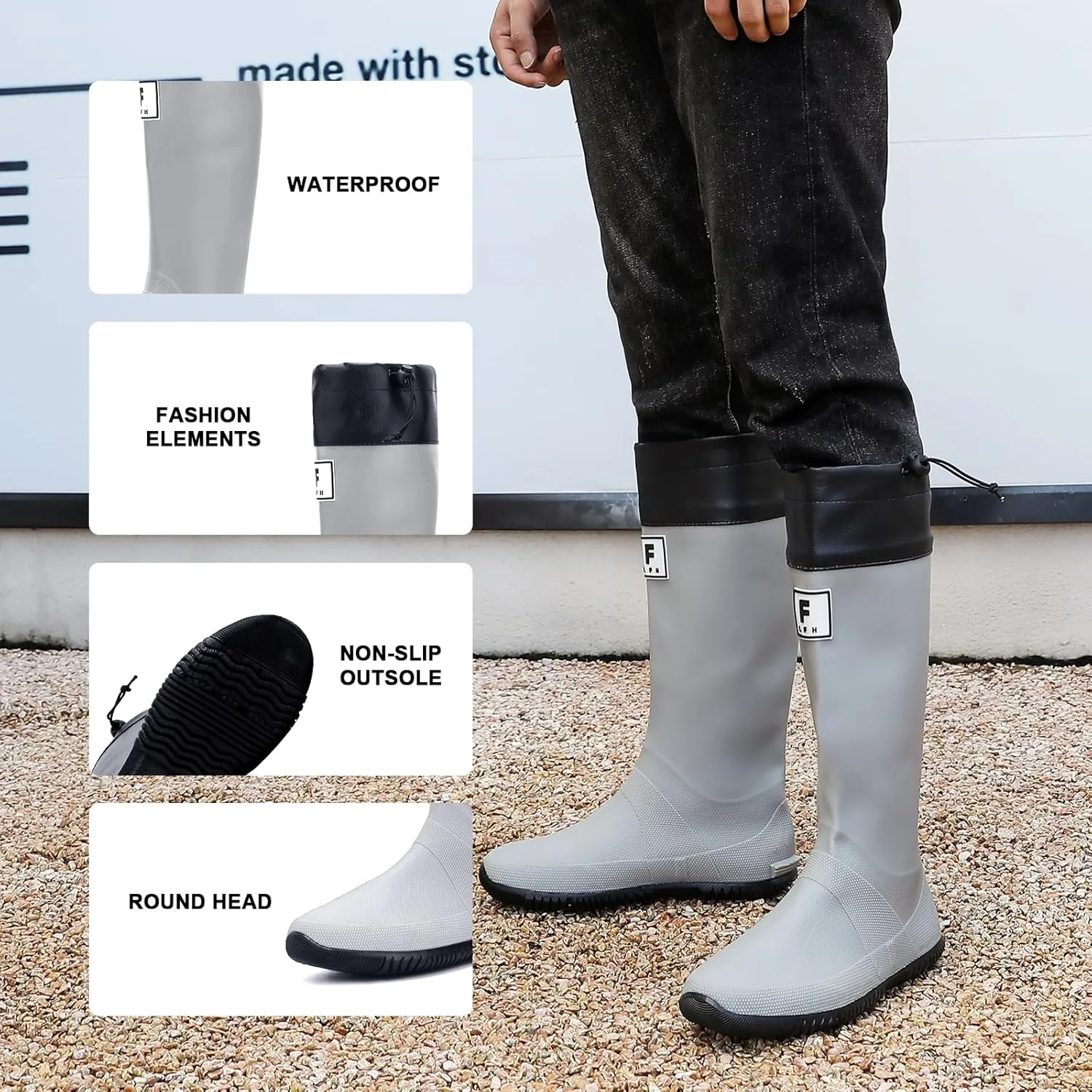 Rain Boots for Men and Women, Waterproof Rubber Boots Anti-Slip Garden Boots Durable Slip Resistant Muck Boots, Comfort Fishing Boots Knee High Work Boots for Outdoor