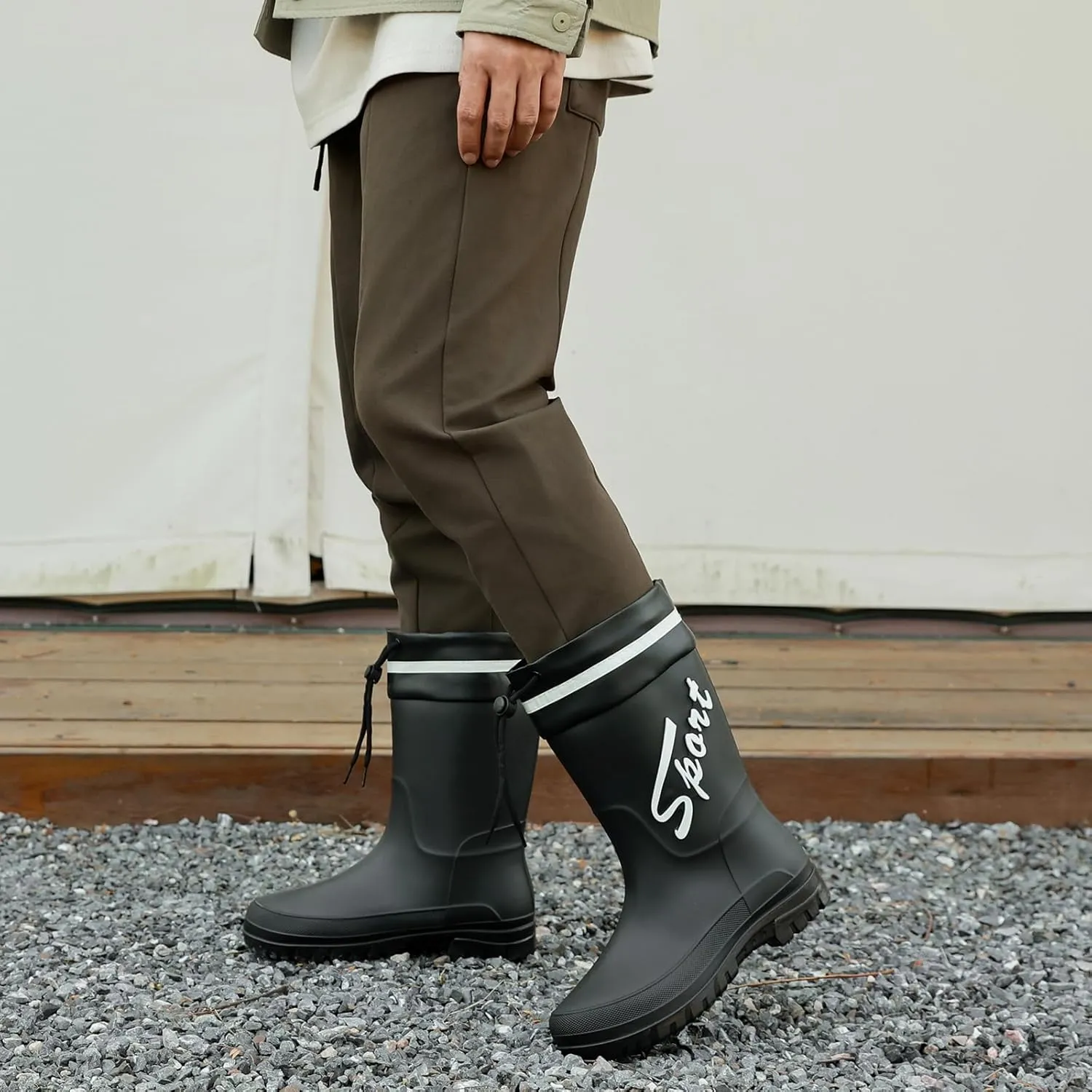 Rain Boots for Men, Waterproof Rubber Boots Mens Garden Boots, Comfort Lightweight Raining Shoes, Elastic Chelsea Ankle Rain Boots Fishing Shoes for Yard Farm Outdoor Work