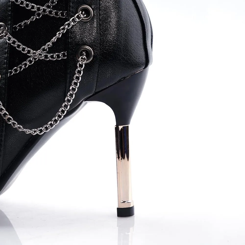 Rave Boots Low Heels with Chains for Women Cute Kawaii Goth Emo Grunge Comfy Casual Non Slip Walking Shoes Festivals Parties Daily Wear Outdoors Gifts