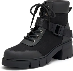 REDTOP Women's Combat Boots Chunky Lug Sole Ankle Boots Lace Up Buckle Casual Shoes