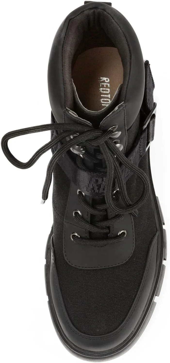 REDTOP Women's Combat Boots Chunky Lug Sole Ankle Boots Lace Up Buckle Casual Shoes