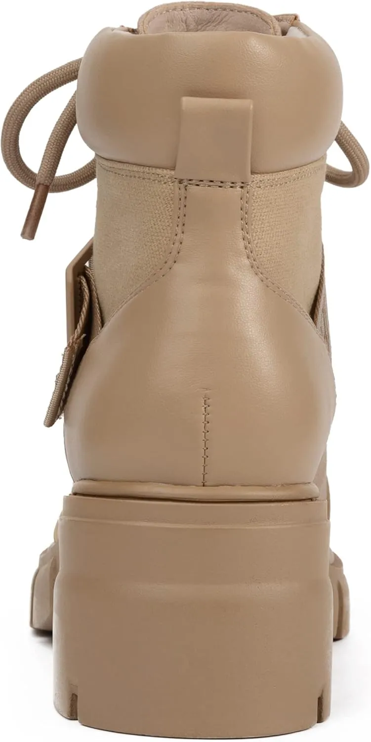 REDTOP Women's Combat Boots Chunky Lug Sole Ankle Boots Lace Up Buckle Casual Shoes