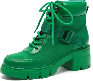 REDTOP Women's Combat Boots Chunky Lug Sole Ankle Boots Lace Up Buckle Casual Shoes
