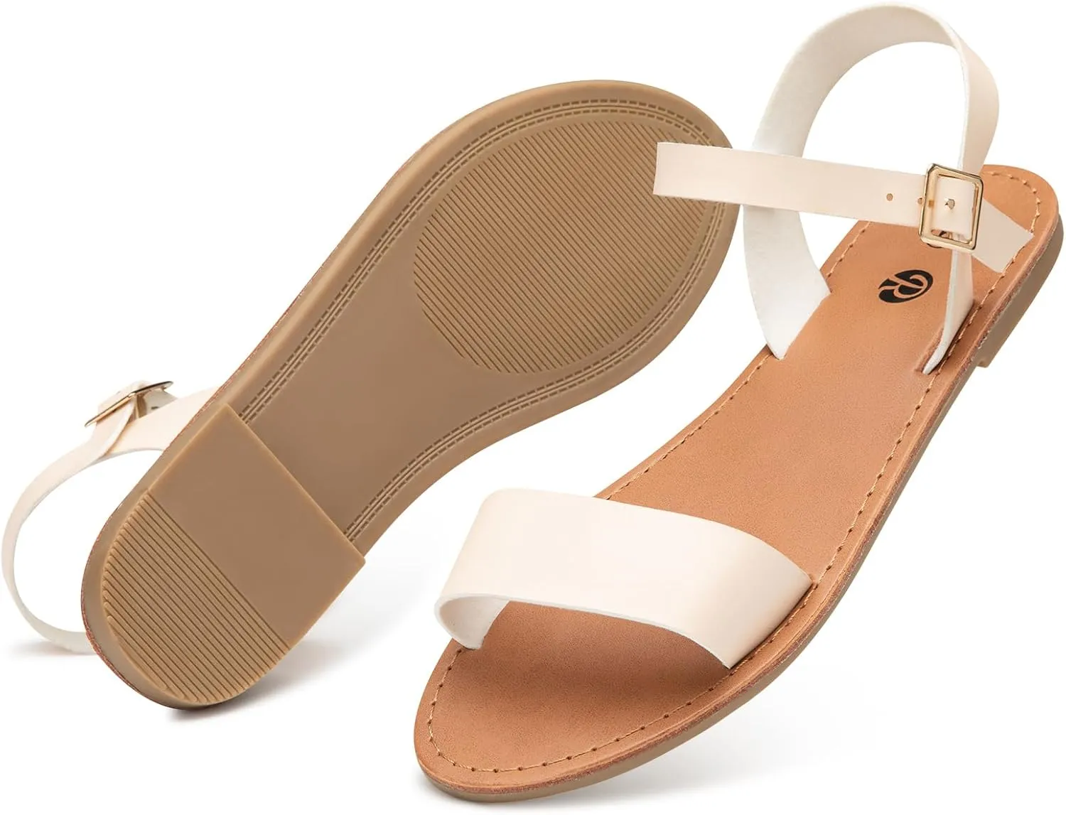 Rekayla Flat Faux Leather Ankle Strap and Adjustable Buckle Sandals for Women
