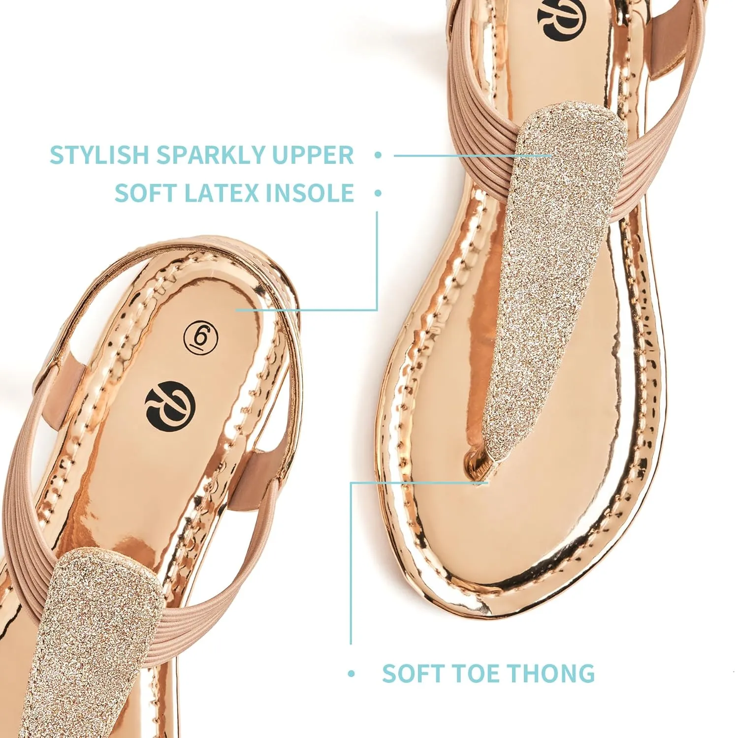 Rekayla Flat Sandals - Sparkling Elastic Strappy Thong Ankle Strap Sandals for Women