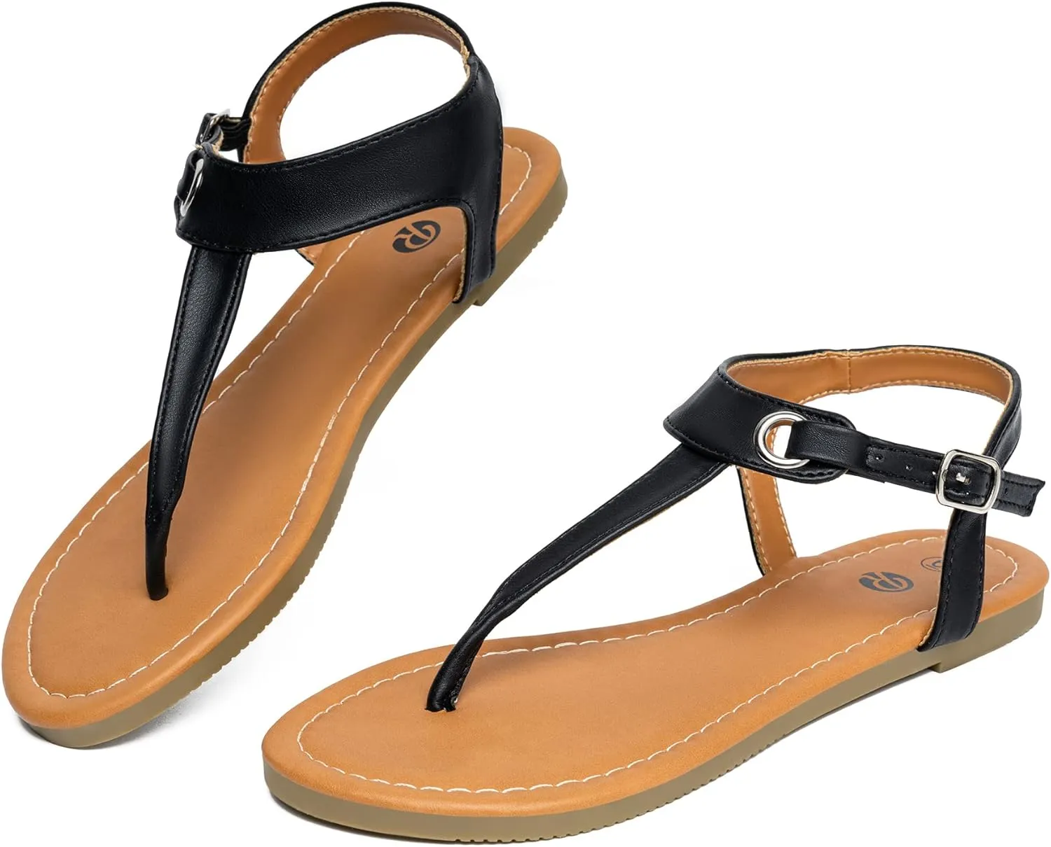 Rekayla Flat Thong Sandals with T-Strap and Adjustable Ankle Buckle for Women