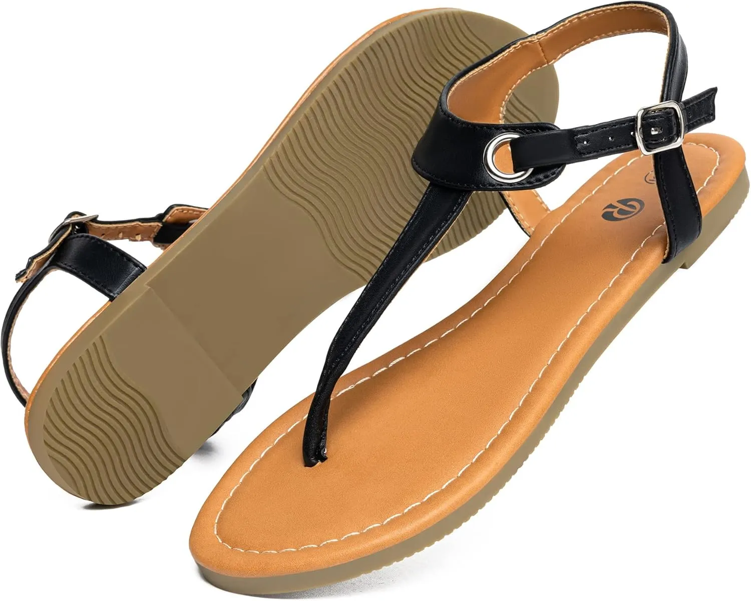 Rekayla Flat Thong Sandals with T-Strap and Adjustable Ankle Buckle for Women