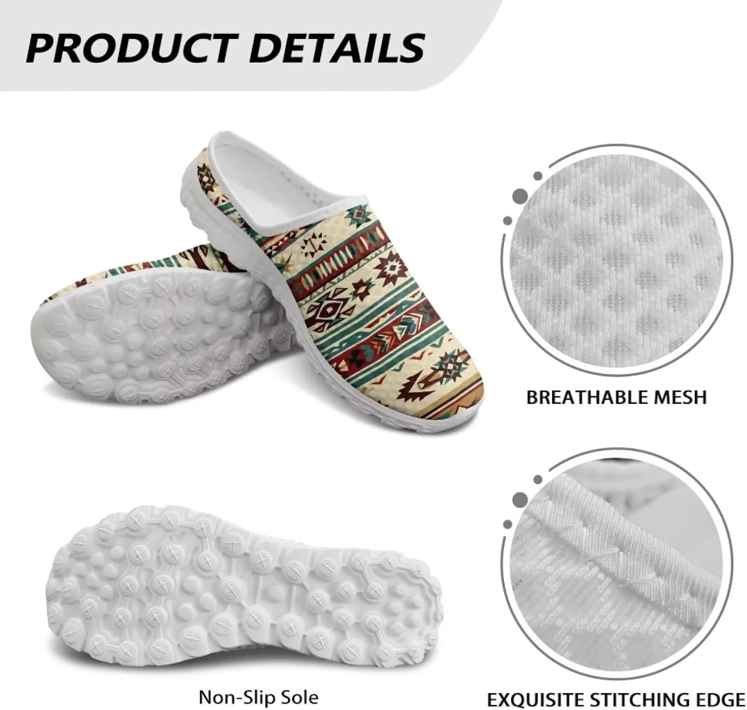 Retro Aztec Tribal Womens Walking Mules Sneakers Stylish Memory Foam Barefoot Slip On Teacher Nursing Loafers