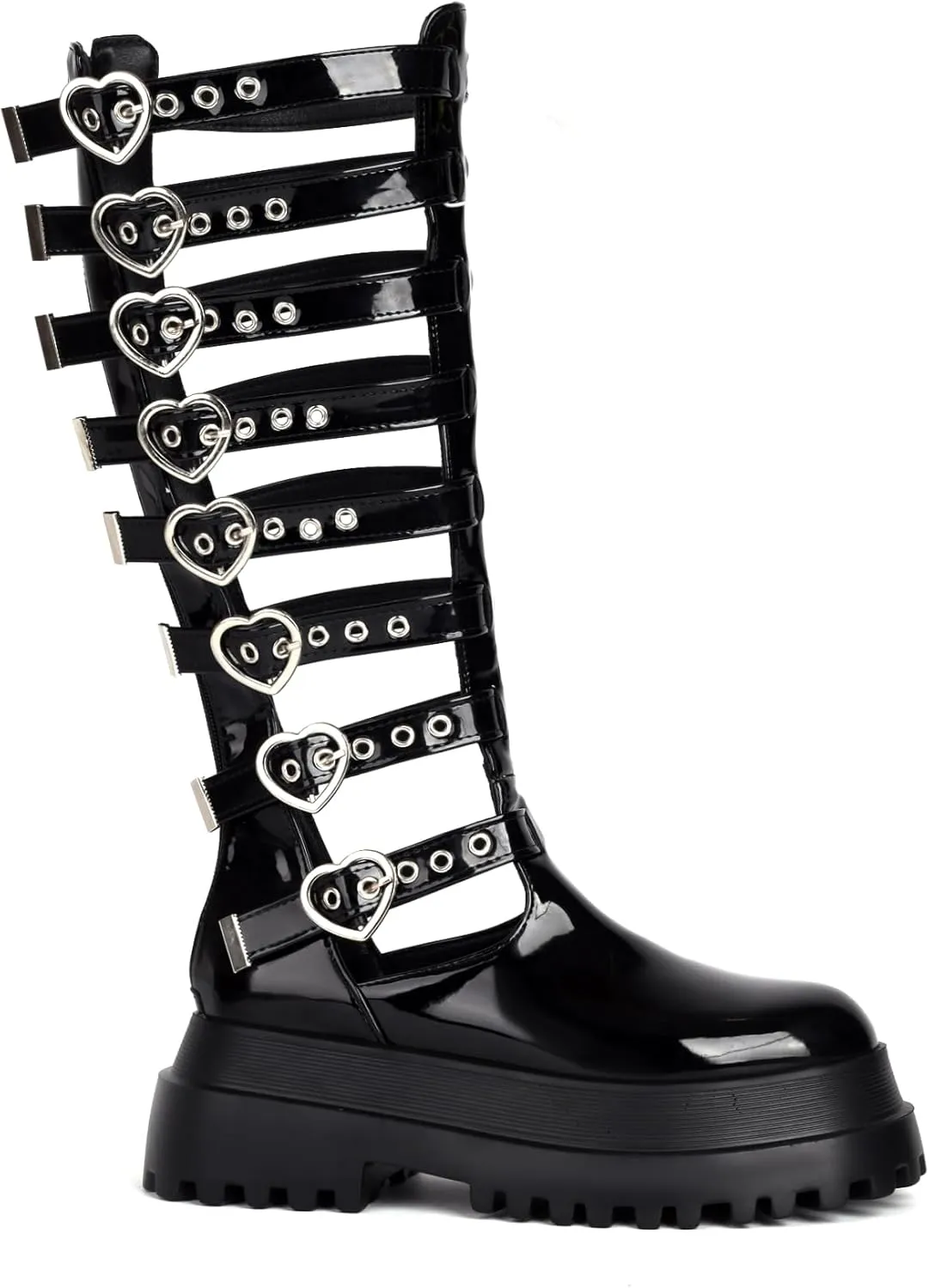 Retro Women's Gladiator Sandals Combat Buckle Cut-out Platform Knee High Sandals for Women