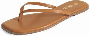 Rihero Flip Flops for Women Comfortable Square Toe Beach Sandals Slip On Leather Thong Flat Sandals Dressy