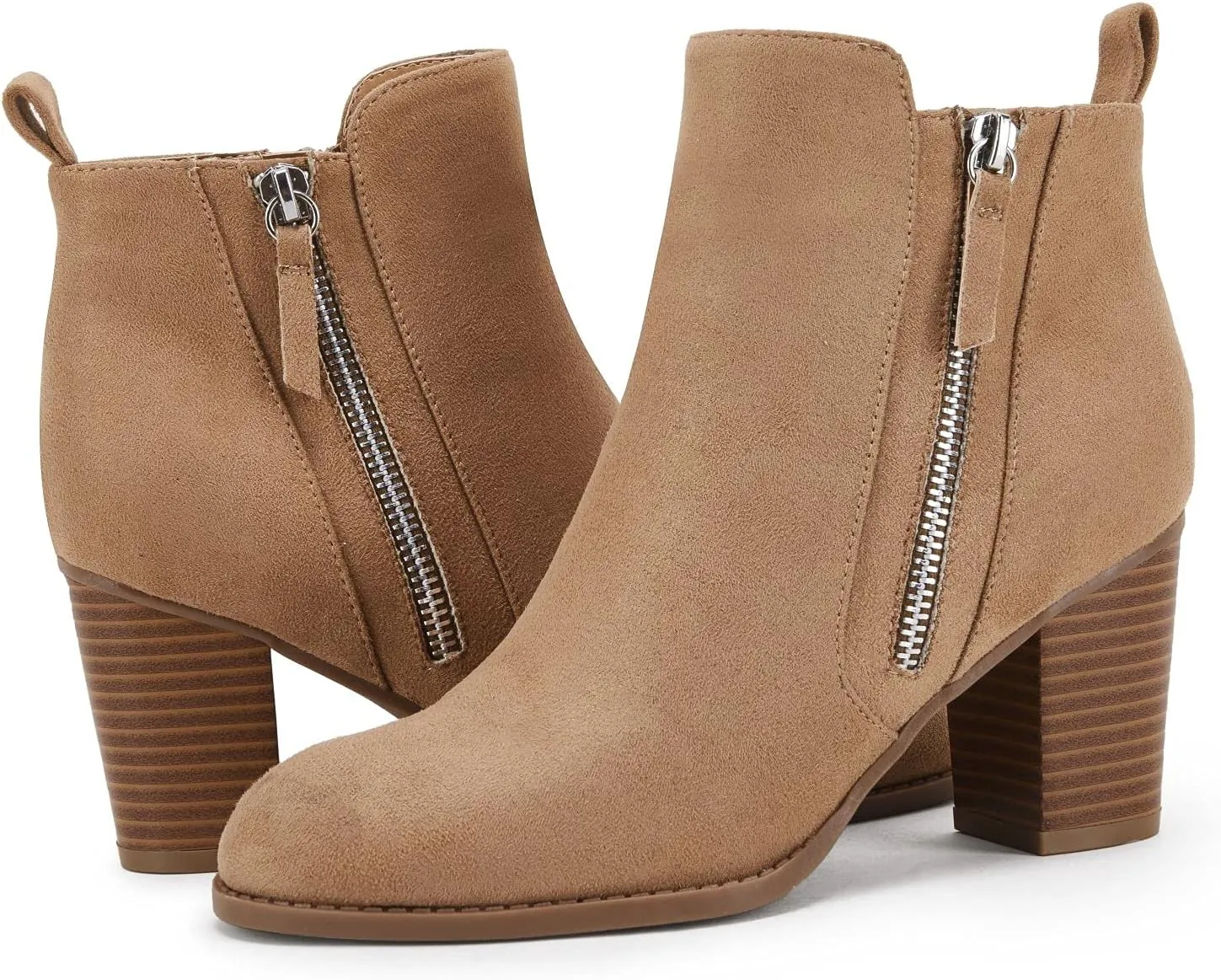 Rilista Ankle Boots for Women Chunky Block Heel Side Zipper Pointd Toe Suede Fall Winter Bootie Shoes