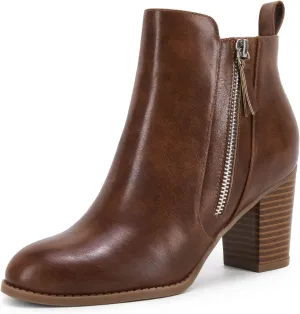 Rilista Ankle Boots for Women Chunky Block Heel Side Zipper Pointd Toe Suede Fall Winter Bootie Shoes