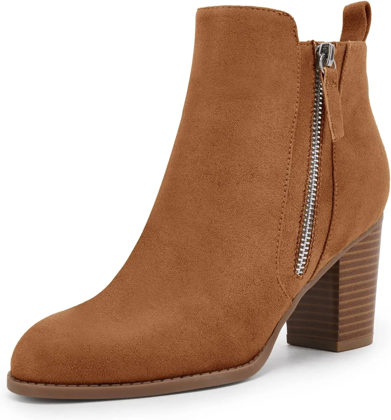 Rilista Ankle Boots for Women Chunky Block Heel Side Zipper Pointd Toe Suede Fall Winter Bootie Shoes