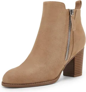 Rilista Ankle Boots for Women Chunky Block Heel Side Zipper Pointd Toe Suede Fall Winter Bootie Shoes