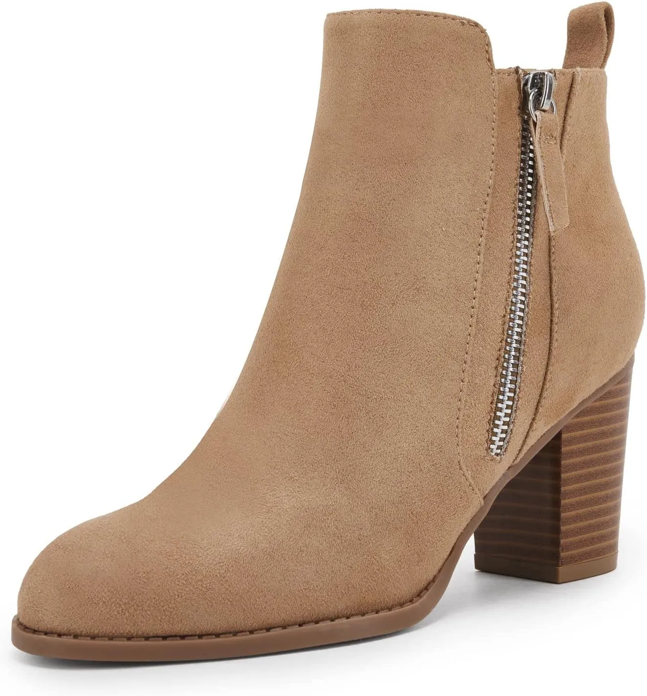 Rilista Ankle Boots for Women Chunky Block Heel Side Zipper Pointd Toe Suede Fall Winter Bootie Shoes