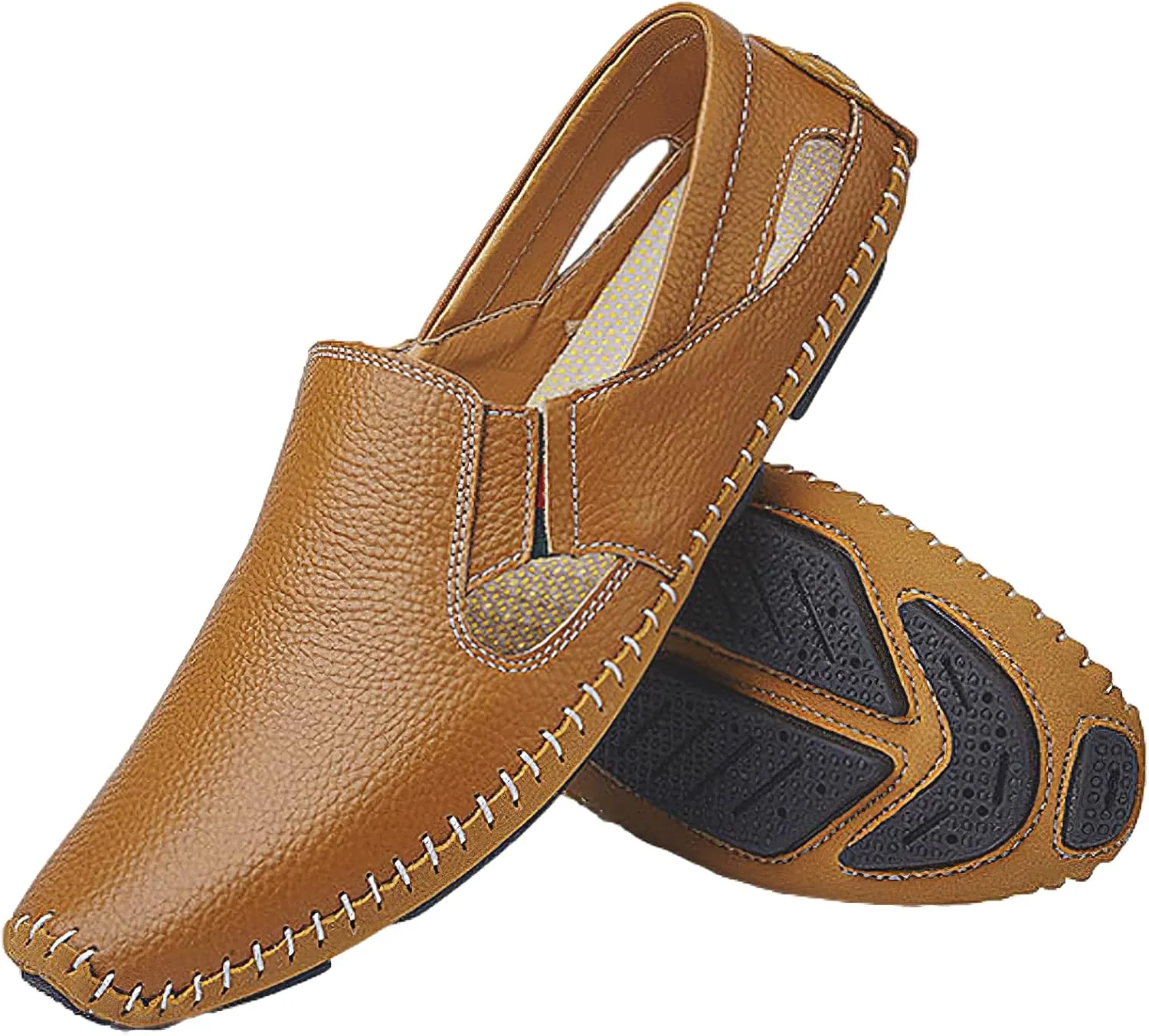 rismart Men's Leather Driving Loafers Comfort Slip on Moccasin Walking Shoes